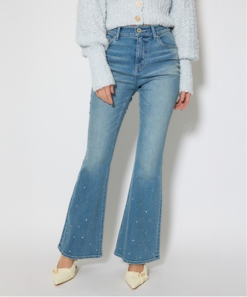 rienda(リエンダ)の「ビジュージャストウエストフレアデニムパンツ 春服(デニムパンツ・レディース・ライトブルー/ブルー・X-SMALL/SMALL/MEDIUM)」の2枚目の写真