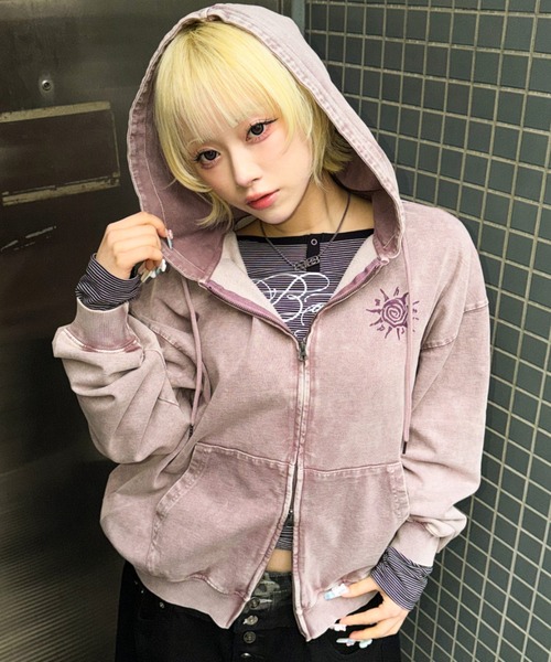 mahagrid Washed Solar Applique Zip-Up Hoodie — худи с нашивкой Solar, потертый эффект