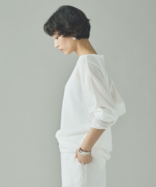 Curensology(カレンソロジー)の「Curensology(カレンソロジー)/シアードルマンプルオーバー(Tシャツ/カットソー・レディース・ホワイト/チャコールグレー・FREE)」の4枚目の写真