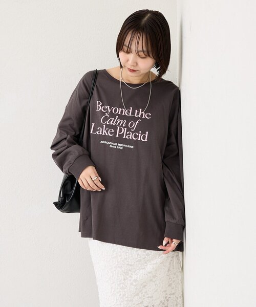 ★御専用★長めの丈ロングカットソー、ブラックカラー セール】配色BIGロゴロングTシャツ（Tシャツ/カットソー）｜mystic