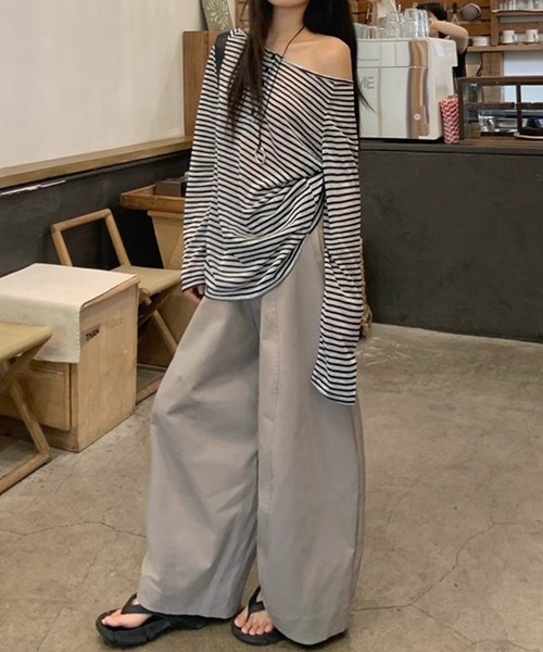 NANEA(ナネア)の「ボーダーオフショルダーロングTシャツ(Tシャツ/カットソー・レディース・ブラック・MEDIUM/LARGE/SMALL)」の14枚目の写真