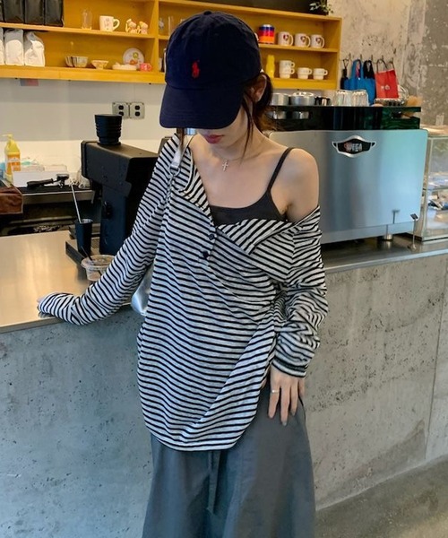 NANEA(ナネア)の「ボーダーオフショルダーロングTシャツ(Tシャツ/カットソー・レディース・ブラック・MEDIUM/LARGE/SMALL)」の18枚目の写真