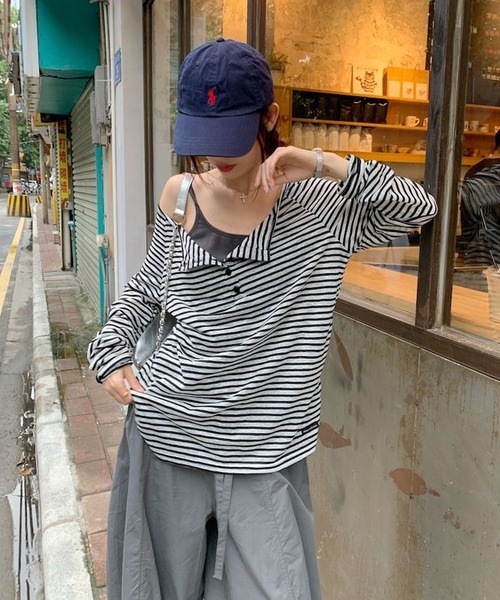NANEA(ナネア)の「ボーダーオフショルダーロングTシャツ(Tシャツ/カットソー・レディース・ブラック・MEDIUM/LARGE/SMALL)」の19枚目の写真