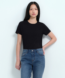 ウィメンズモーダルブレンドベーシッククルーネックTシャツ[ブラック]