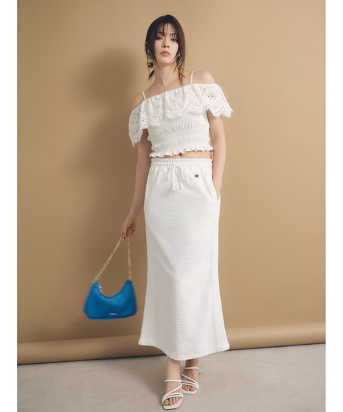 FRAY I.D（フレイアイディー）の「【FRAY I.D｜Champion】リバースウィーブストレートスカート（スカート・レディース・ピンク/ネイビー/オフホワイト・F）」の2枚目の写真