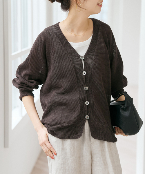 Spick & Span（スピックアンドスパン）の「コットンリネンギマ天竺カーディガン（カーディガン/ボレロ・レディース・ピンク系その他/ブラウン/ホワイト・FREE）」の3枚目の写真