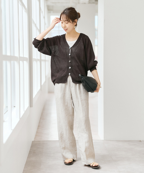 Spick & Span（スピックアンドスパン）の「コットンリネンギマ天竺カーディガン（カーディガン/ボレロ・レディース・ピンク系その他/ブラウン/ホワイト・FREE）」の15枚目の写真