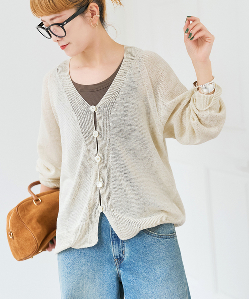 Spick & Span（スピックアンドスパン）の「コットンリネンギマ天竺カーディガン（カーディガン/ボレロ・レディース・ピンク系その他/ブラウン/ホワイト・FREE）」の18枚目の写真