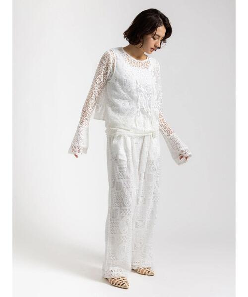 Te chichi（テチチ）の「【Atelier ChouChou】パネルレース刺繍タックワイドパンツ(セットアップ可)（その他パンツ・レディース・オフホワイト・F）」の10枚目の写真