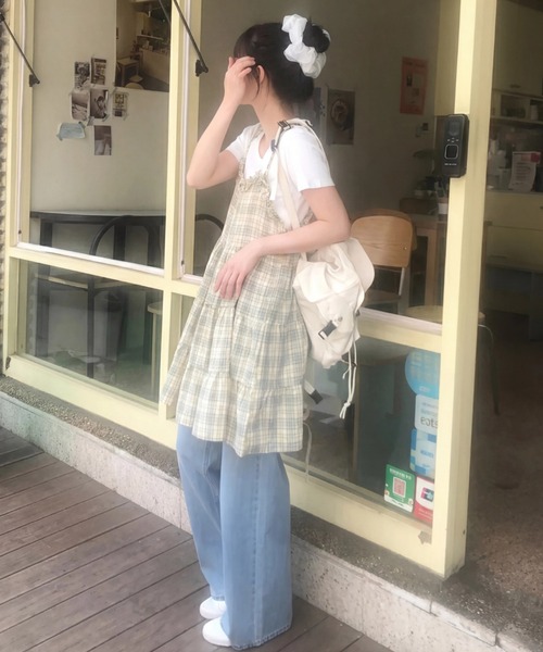 yuue' ( wear )（ユーイ）の「チェック柄フリルティアードキャミチュニック/ミニワンピース（キャミソール・レディース・イエロー/ピンク/ブルー・FREE）」の18枚目の写真