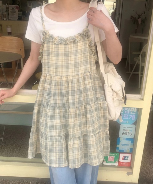 yuue' ( wear )（ユーイ）の「チェック柄フリルティアードキャミチュニック/ミニワンピース（キャミソール・レディース・イエロー/ピンク/ブルー・FREE）」の17枚目の写真
