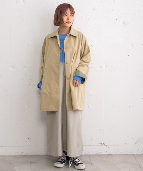 POU DOU DOU(プードゥドゥ)の「ミドル丈ステンカラーコート(その他アウター・レディース・ネイビー/ベージュ/カーキ・3)」の2枚目の写真