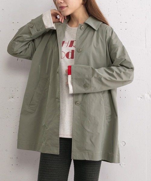 POU DOU DOU(プードゥドゥ)の「ミドル丈ステンカラーコート(その他アウター・レディース・ネイビー/ベージュ/カーキ・3)」の1枚目の写真
