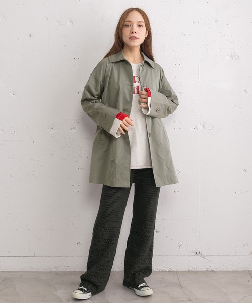 POU DOU DOU(プードゥドゥ)の「ミドル丈ステンカラーコート(その他アウター・レディース・ネイビー/ベージュ/カーキ・3)」の4枚目の写真