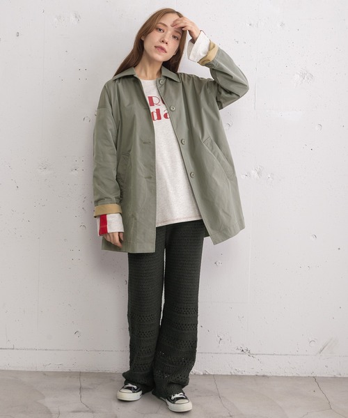 POU DOU DOU(プードゥドゥ)の「ミドル丈ステンカラーコート(その他アウター・レディース・ネイビー/ベージュ/カーキ・3)」の6枚目の写真