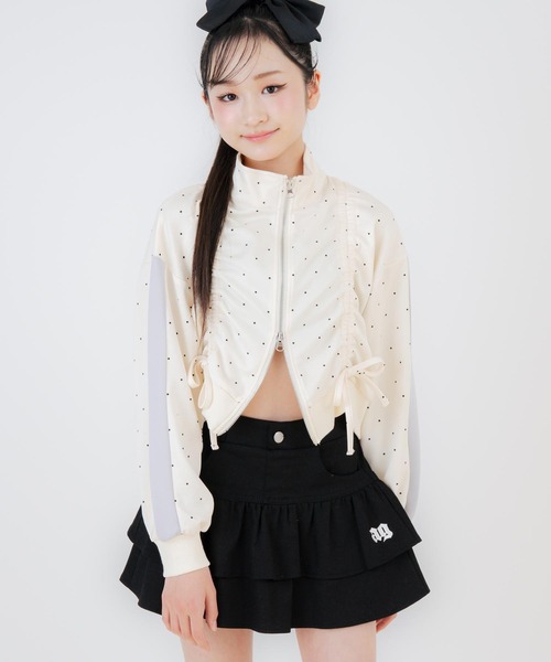 ANAP GiRL(アナップガール)の「前シャーリングジャージブルゾン(ブルゾン・キッズ・ブラック/ホワイト×ブラック/ライトブルー・M/S/XS)」の2枚目の写真