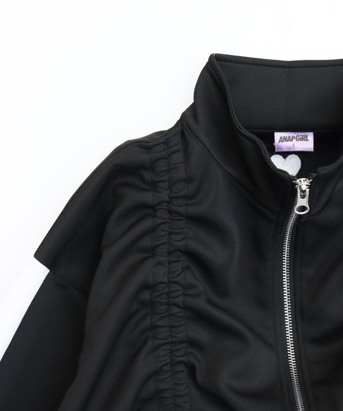 ANAP GiRL(アナップガール)の「前シャーリングジャージブルゾン(ブルゾン・キッズ・ブラック/ホワイト×ブラック/ライトブルー・M/S/XS)」の12枚目の写真