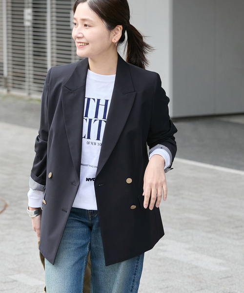 JOURNAL STANDARD(ジャーナルスタンダード)の「4B ダブルブレステッドジャケット(テーラードジャケット・レディース・ブラック/ネイビー・36/38)」の1枚目の写真