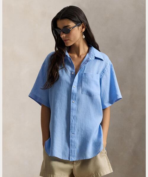 POLO RALPH LAUREN(ポロ ラルフ ローレン)の「オーバーサイズ フィット リネン ショートスリーブ シャツ(シャツ/ブラウス・レディース・ブルー・S/M/L/XS/XXS)」の4枚目の写真