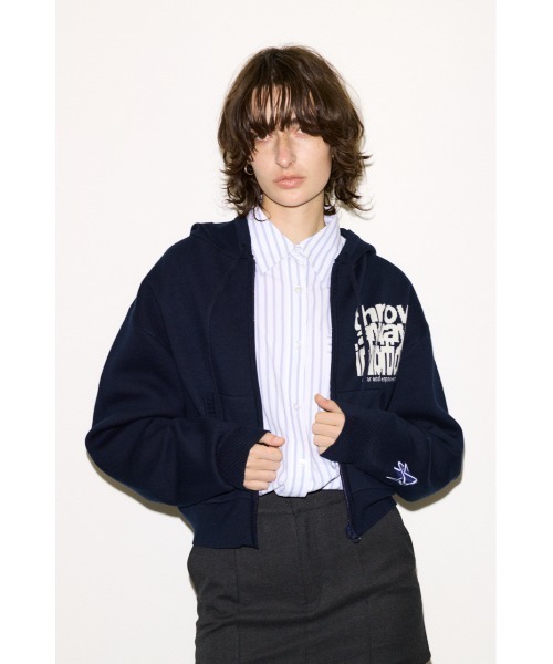 SLY（スライ）の「ESQWE LOGO KNIT ZIP PKTHROW エスクェロゴニットジップパーカー 春服（パーカー・レディース・ネイビー/ライトブラック・FREE）」の5枚目の写真