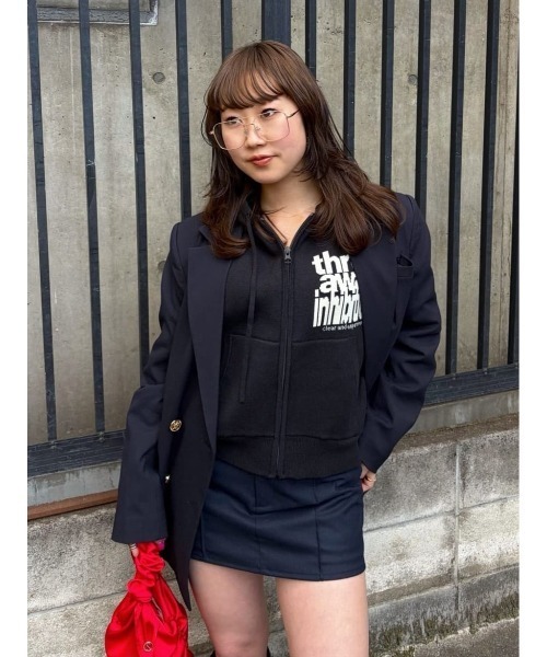 SLY（スライ）の「ESQWE LOGO KNIT ZIP PKTHROW エスクェロゴニットジップパーカー 春服（パーカー・レディース・ネイビー/ライトブラック・FREE）」の14枚目の写真