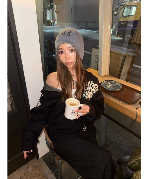 SLY（スライ）の「ESQWE LOGO KNIT ZIP PKTHROW エスクェロゴニットジップパーカー 春服（パーカー・レディース・ネイビー/ライトブラック・FREE）」の15枚目の写真