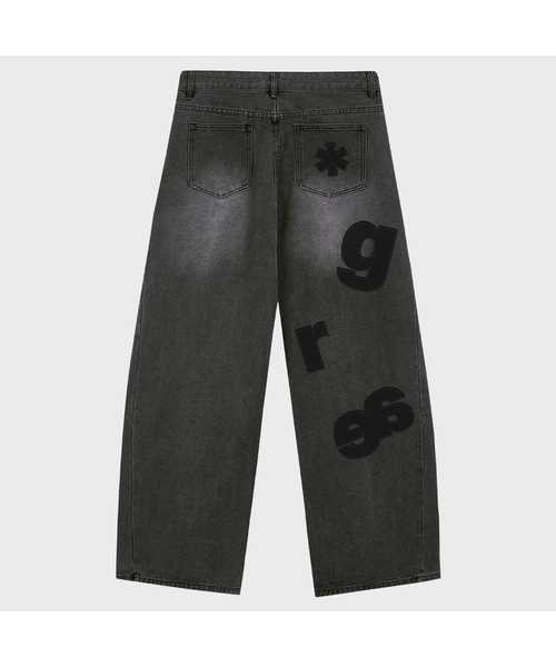 [ユニセックス]GRAE-S SPOT ワイドカーブドジーンズ_ウォッシュドブラック