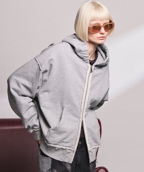 UNISEX》Gathered Hood Prime-over Zip Parka/ギャザーフーディー