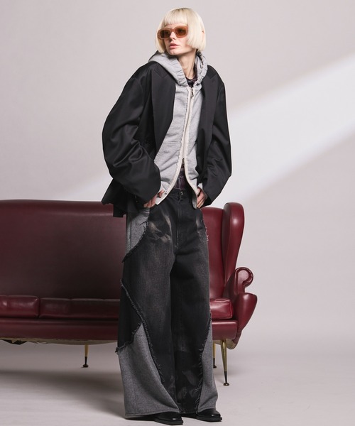 UNISEX》Gathered Hood Prime-over Zip Parka/ギャザーフーディー