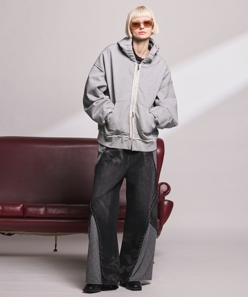 UNISEX》Gathered Hood Prime-over Zip Parka/ギャザーフーディー