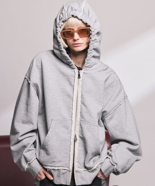UNISEX》Gathered Hood Prime-over Zip Parka/ギャザーフーディー
