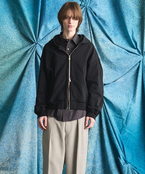 UNISEX》Gathered Hood Prime-over Zip Parka/ギャザーフーディー
