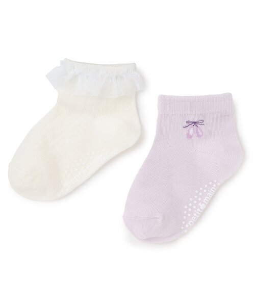 petit main(プティマイン)の「バレエショートソックス2P(ソックス/靴下・キッズ・ラベンダー/オフホワイト/キナリ・L(18-20cm)/M(16-18cm)/11-13cm/S(13-15cm))」の3枚目の写真