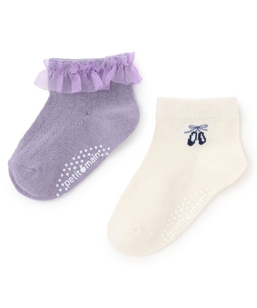 petit main(プティマイン)の「バレエショートソックス2P(ソックス/靴下・キッズ・ラベンダー/オフホワイト/キナリ・L(18-20cm)/M(16-18cm)/11-13cm/S(13-15cm))」の2枚目の写真
