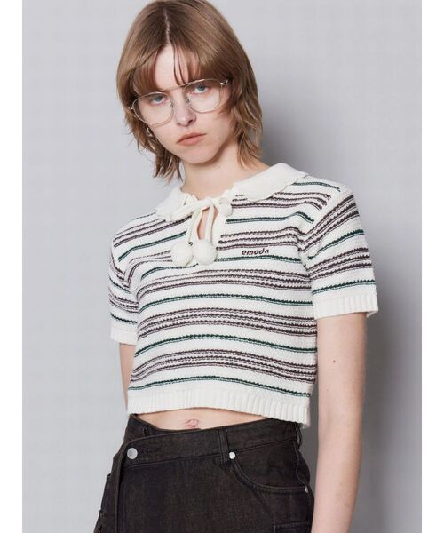 EMODA(エモダ)の「ボーダーポロニット(ニット/セーター・レディース・ブラック/ブラウン/ホワイト・FREE)」の5枚目の写真