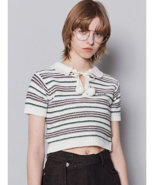 EMODA(エモダ)の「ボーダーポロニット(ニット/セーター・レディース・ブラック/ブラウン/ホワイト・FREE)」の6枚目の写真