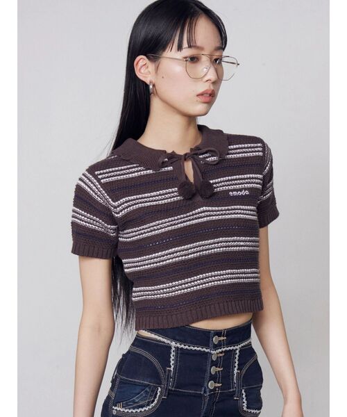 EMODA(エモダ)の「ボーダーポロニット(ニット/セーター・レディース・ブラック/ブラウン/ホワイト・FREE)」の15枚目の写真