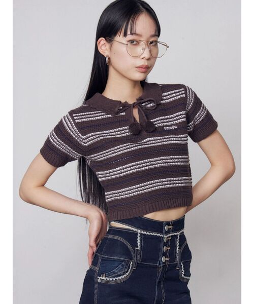 EMODA(エモダ)の「ボーダーポロニット(ニット/セーター・レディース・ブラック/ブラウン/ホワイト・FREE)」の16枚目の写真