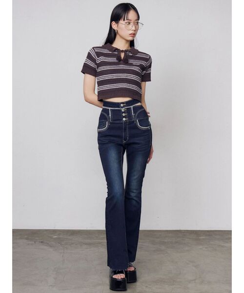 EMODA(エモダ)の「ボーダーポロニット(ニット/セーター・レディース・ブラック/ブラウン/ホワイト・FREE)」の17枚目の写真