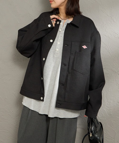 DANTON（ダントン）の「【WEB限定】[DANTON/ダントン] ワンポイントロゴ シャツブルゾン（その他アウター・レディース・ブラック/グレイッシュベージュ・40/42）」の7枚目の写真