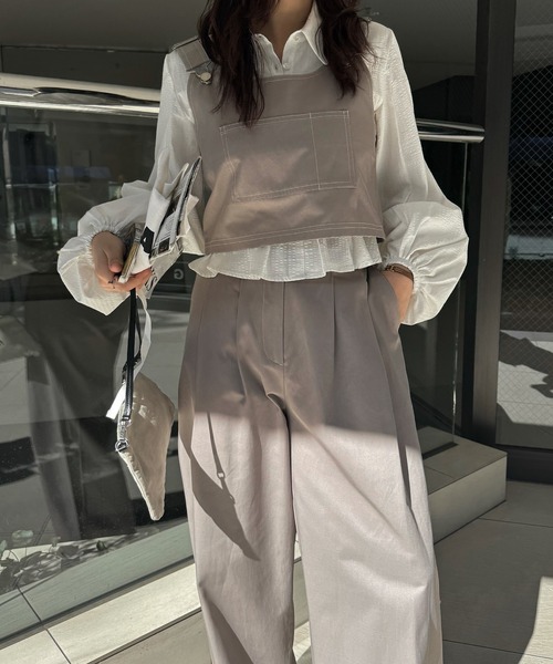 WILLFULLY（ウィルフリー）の「2piece roll up suspenders all-in-one（サロペット/オーバーオール・レディース・ブラック/モカ/ベージュ系その他・FREE）」の3枚目の写真