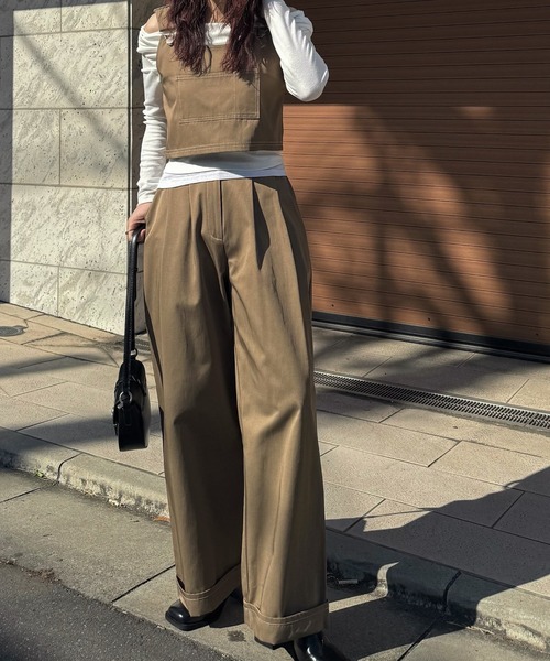 WILLFULLY（ウィルフリー）の「2piece roll up suspenders all-in-one（サロペット/オーバーオール・レディース・ブラック/モカ/ベージュ系その他・FREE）」の4枚目の写真