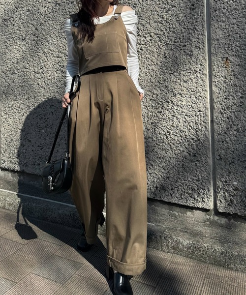 WILLFULLY（ウィルフリー）の「2piece roll up suspenders all-in-one（サロペット/オーバーオール・レディース・ブラック/モカ/ベージュ系その他・FREE）」の5枚目の写真