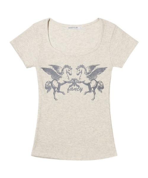 FANCY CLUB(ファンシークラブ)の「A'GEM/9 × .kom 『FANCY CLUB/ファンシークラブ』PEGASUS RIBBED TOP/ペガサスリブトップス(Tシャツ/カットソー・レディース・アイボリー/ブラック・FREE)」の14枚目の写真