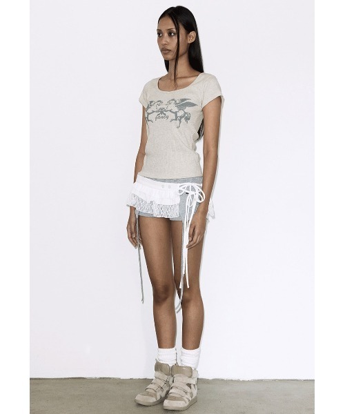FANCY CLUB(ファンシークラブ)の「A'GEM/9 × .kom 『FANCY CLUB/ファンシークラブ』PEGASUS RIBBED TOP/ペガサスリブトップス(Tシャツ/カットソー・レディース・アイボリー/ブラック・FREE)」の7枚目の写真