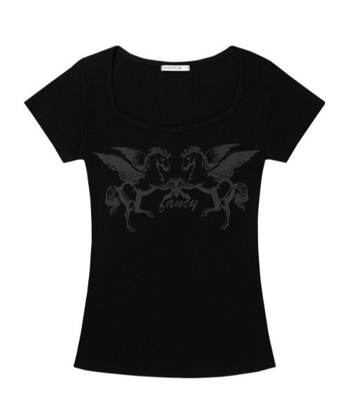 FANCY CLUB(ファンシークラブ)の「A'GEM/9 × .kom 『FANCY CLUB/ファンシークラブ』PEGASUS RIBBED TOP/ペガサスリブトップス(Tシャツ/カットソー・レディース・アイボリー/ブラック・FREE)」の18枚目の写真