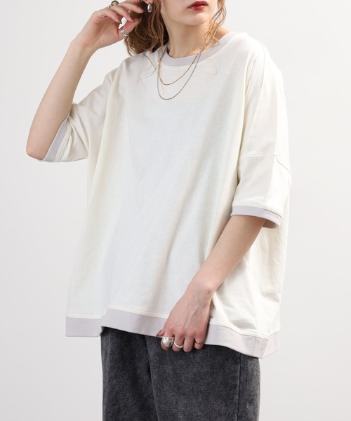 FUNALIVE（ファンアライブ）の「無地OE天竺リブ微配色半袖PO（Tシャツ/カットソー・レディース・ブラック/アイボリー/ブルーグレー/杢グレー・M～Ｌ）」の8枚目の写真
