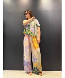 ボタニカルアートプリントバルーンパンツ