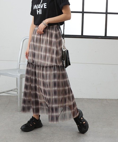 COLONY 2139（コロニートゥーワンスリーナイン）の「オンブレチェックチュールスカート（スカート・レディース・ブラック/ベージュ・FREE）」の13枚目の写真