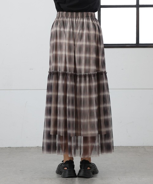 COLONY 2139（コロニートゥーワンスリーナイン）の「オンブレチェックチュールスカート（スカート・レディース・ブラック/ベージュ・FREE）」の19枚目の写真